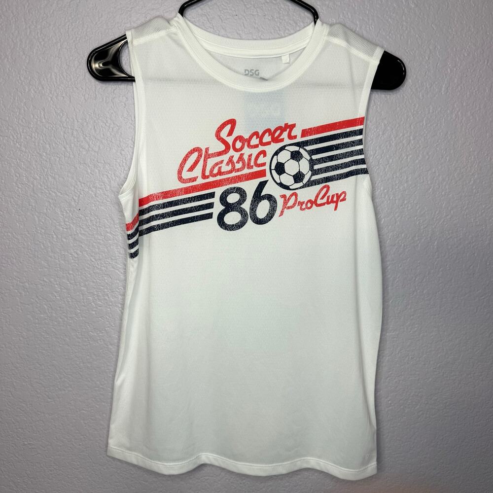 DSG Boys L 14 Soccer Classic 86 Pro Cup Tank White Graphic NWT Athletic